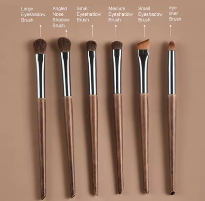 6pcs Soft Horse Hair Eye Makeup Brush Set – Eyeshadow, Blending, Brow & Lip Brushes
