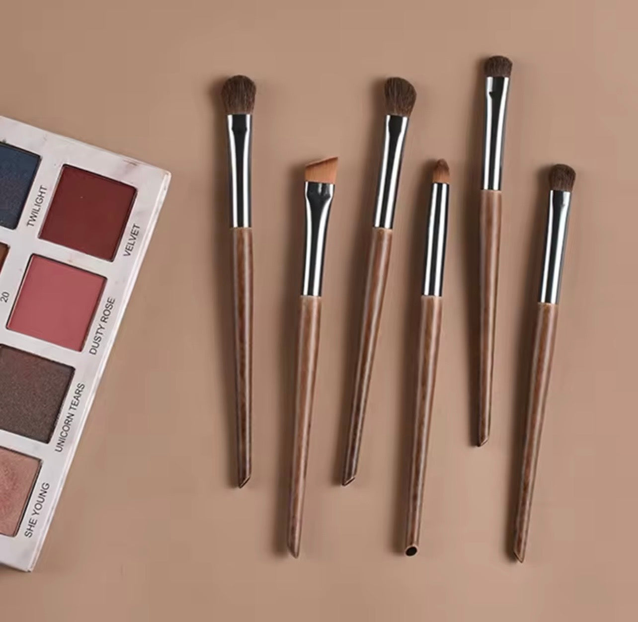 6pcs Soft Horse Hair Eye Makeup Brush Set – Eyeshadow, Blending, Brow & Lip Brushes